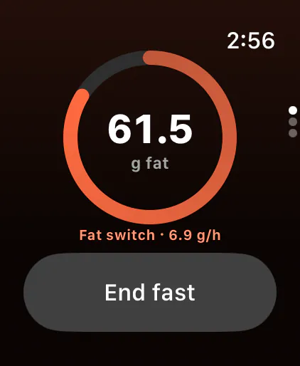 Live estimated fat burned during a fast (61.5 g)