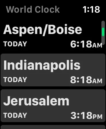 World Clock Time Zone Widget on Apple Watch